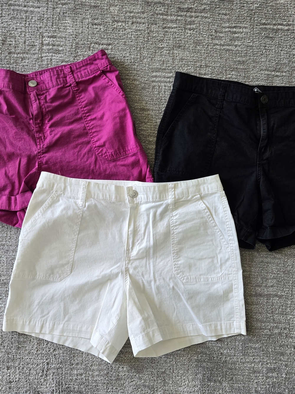 St. John's Bay White, Black & Fuchsia Cotton  Shorts Trio